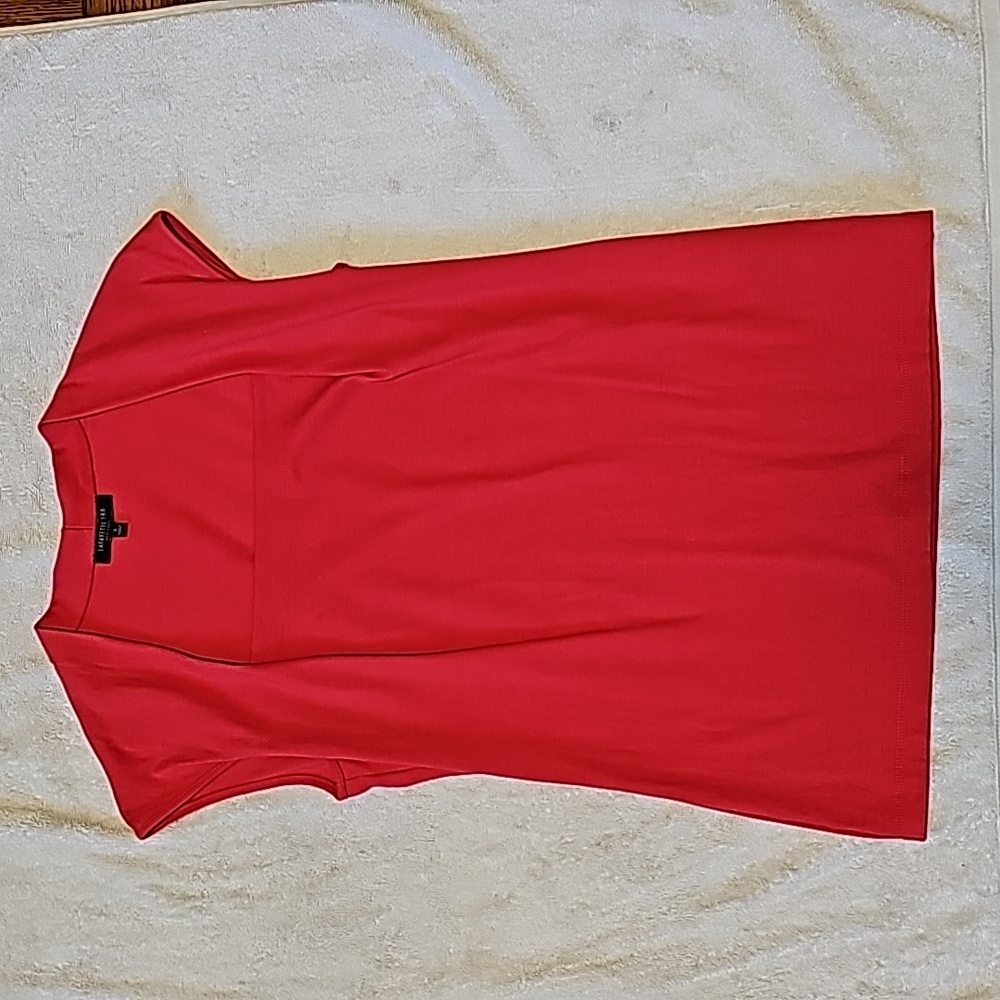 LAFAYETTE 148 Red Cotton Short Sleeve Top Tee Shirt Square NeckLine Caus…